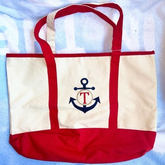 NWOT Nantucket Distributing Initial T Nautical Theme Tote Bag - Picture 1 of 7